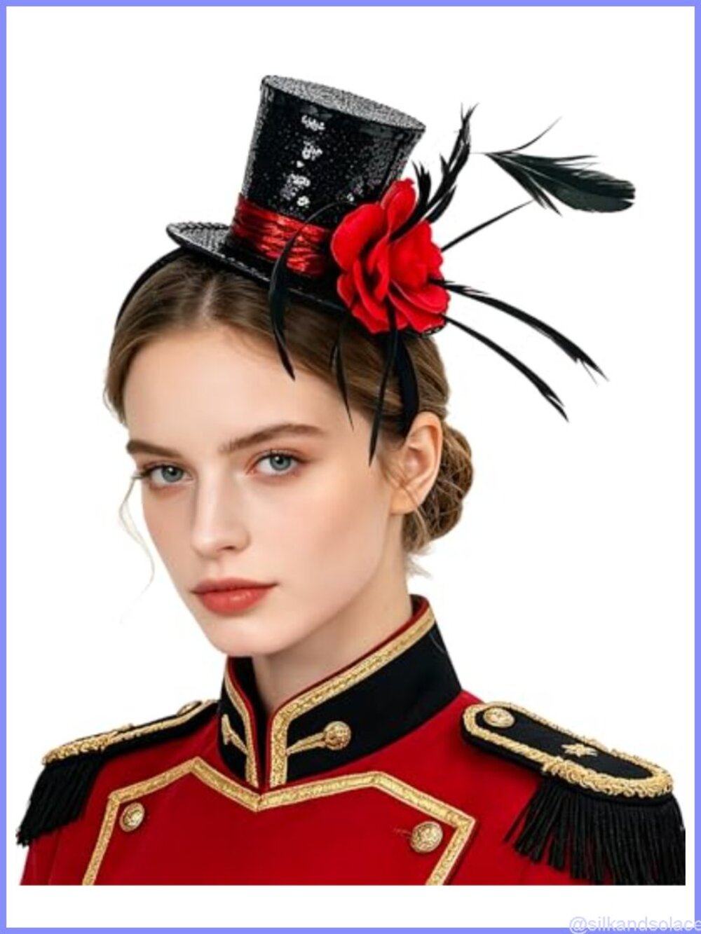 Mini Top Hat Headband Sequin Feather Rose Hair Accessory Costume Party